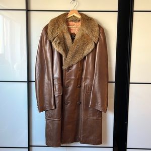 Vintage Men’s Butter Leather Jacket with Rabbit Fur Collar - Size Large